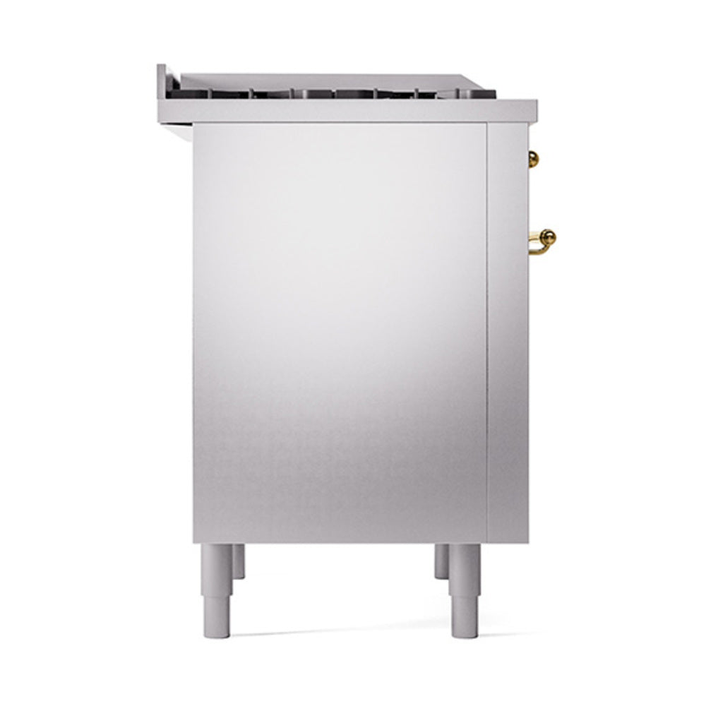 ILVE 36-Inch Nostalgie II Propane Gas Dual Fuel Range with 6 Burners and Solid Door Oven in Stainless Steel with Brass Trim (UP36FQNMPSSGLP)