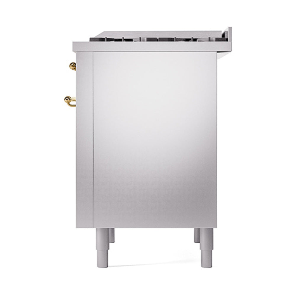 ILVE 36-Inch Nostalgie II Propane Gas Dual Fuel Range with 6 Burners and Solid Door Oven in Stainless Steel with Brass Trim (UP36FQNMPSSGLP)