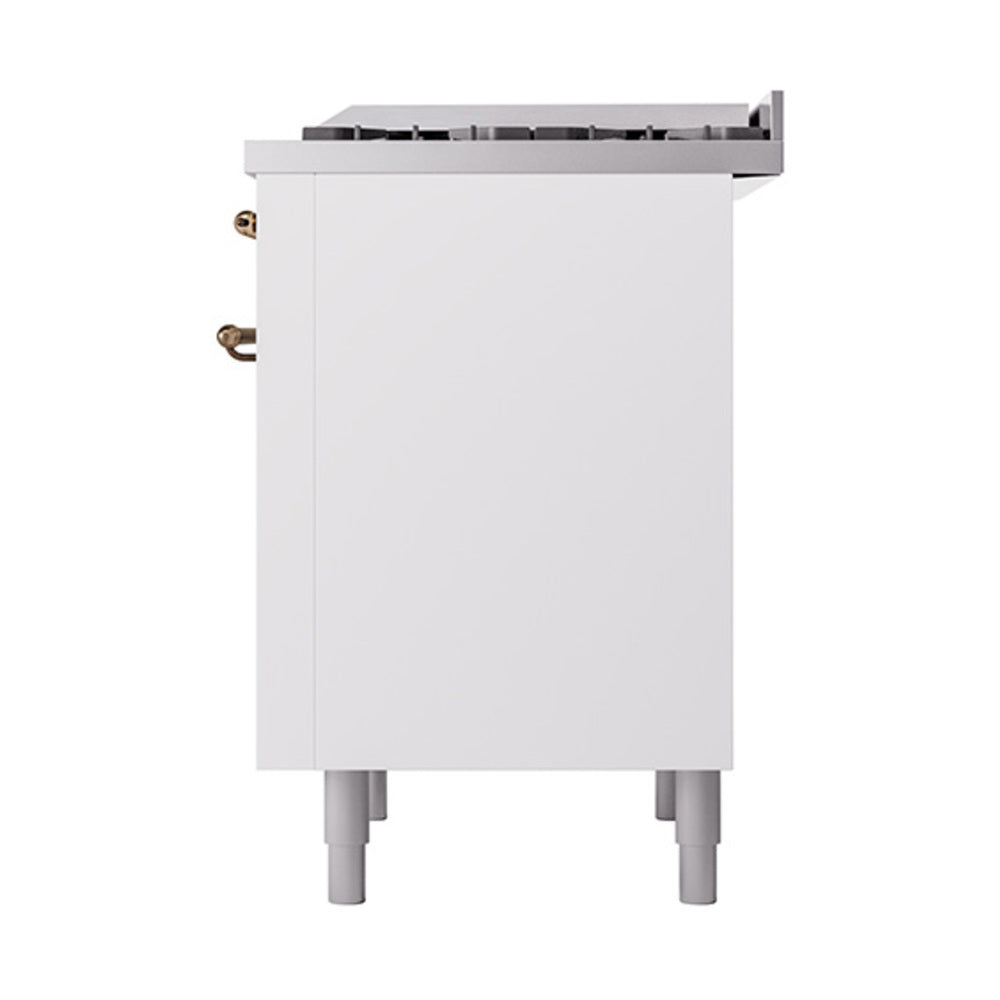 ILVE 36-Inch Nostalgie II Natural Gas Dual Fuel Range with 6 Burners and Solid Door Oven in White with Bronze Trim (UP36FQNMPWHB)