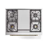 ILVE 36-Inch Nostalgie II Natural Gas Dual Fuel Range with 6 Burner and Solid Door Oven in White with Brass Trim (UP36FQNMPWHG)