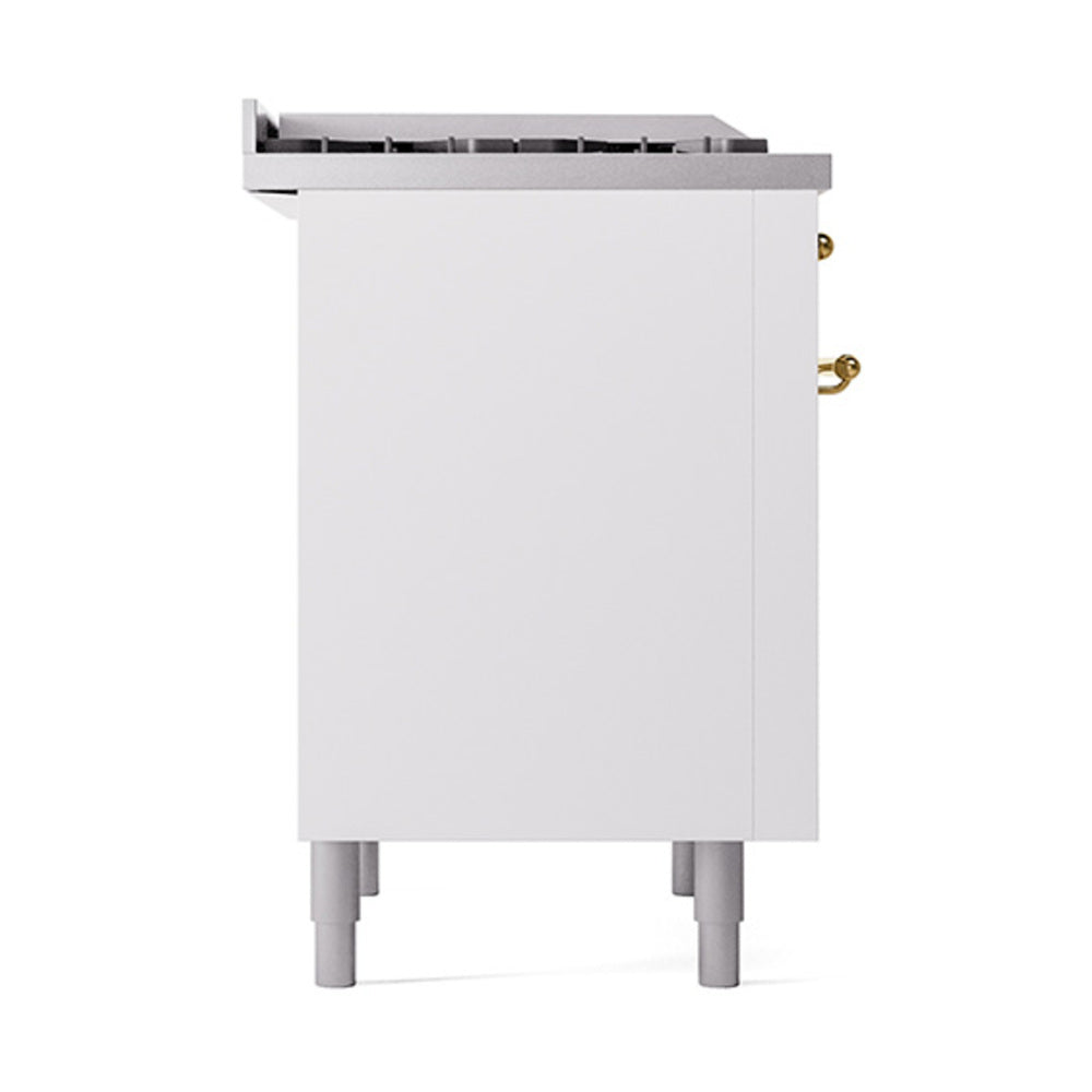 ILVE 36-Inch Nostalgie II Natural Gas Dual Fuel Range with 6 Burner and Solid Door Oven in White with Brass Trim (UP36FQNMPWHG)