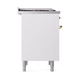 ILVE 36-Inch Nostalgie II Natural Gas Dual Fuel Range with 6 Burner and Solid Door Oven in White with Brass Trim (UP36FQNMPWHG)