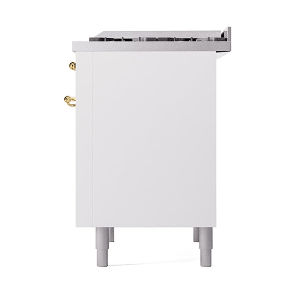 ILVE 36-Inch Nostalgie II Natural Gas Dual Fuel Range with 6 Burner and Solid Door Oven in White with Brass Trim (UP36FQNMPWHG)