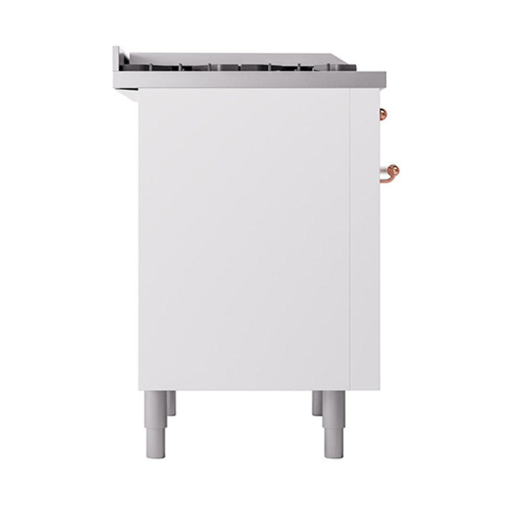 ILVE 36-Inch Nostalgie II Natural Gas Dual Fuel Range with 6 Burners and Solid Door Oven in White with Copper Trim (UP36FQNMPWHP)