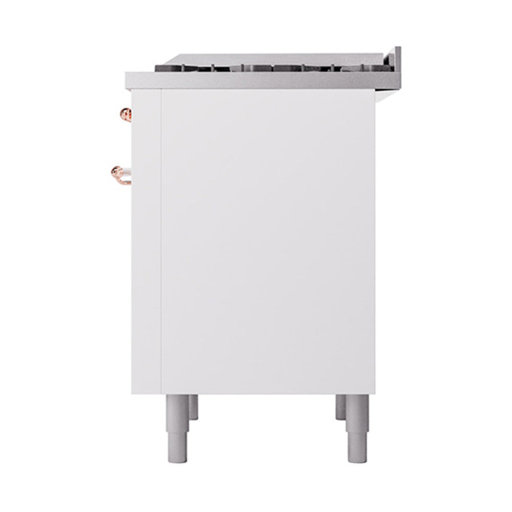 ILVE 36-Inch Nostalgie II Natural Gas Dual Fuel Range with 6 Burners and Solid Door Oven in White with Copper Trim (UP36FQNMPWHP)