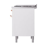 ILVE 36-Inch Nostalgie II Natural Gas Dual Fuel Range with 6 Burners and Solid Door Oven in White with Copper Trim (UP36FQNMPWHP)
