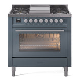 ILVE 36-Inch Professional Plus II Freestanding Natural Gas Dual Fuel Range with 6 Sealed Burner in Blue Grey (UP36FWMPBG)