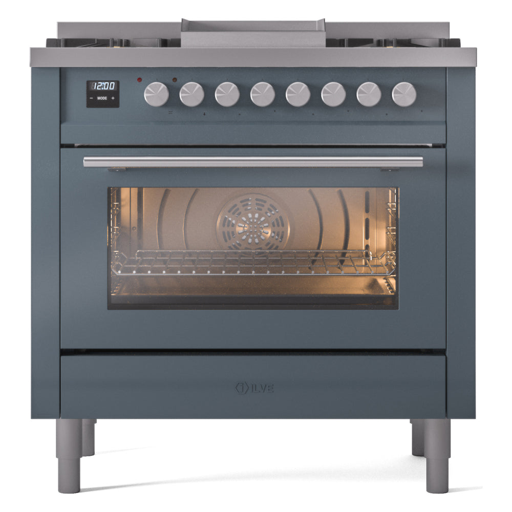 ILVE 36-Inch Professional Plus II Freestanding Natural Gas Dual Fuel Range with 6 Sealed Burner in Blue Grey (UP36FWMPBG)