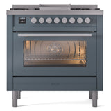 ILVE 36-Inch Professional Plus II Freestanding Natural Gas Dual Fuel Range with 6 Sealed Burner in Blue Grey (UP36FWMPBG)