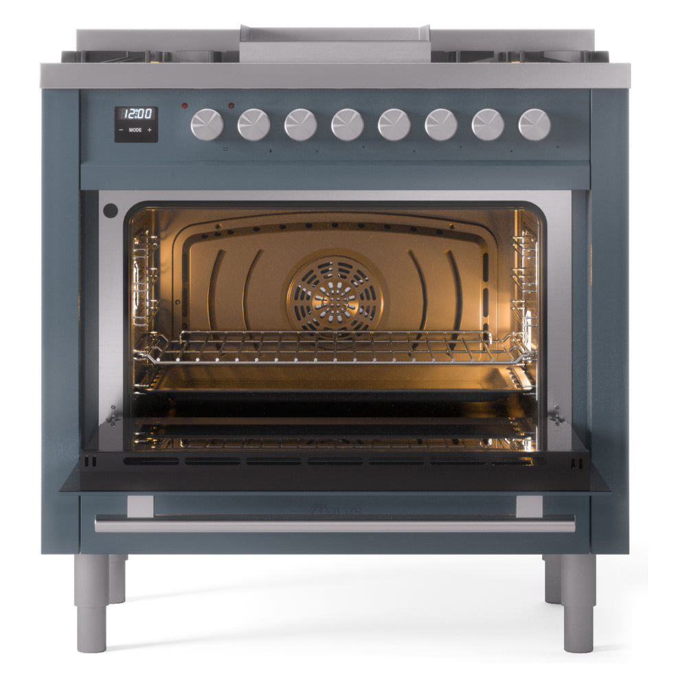 ILVE 36-Inch Professional Plus II Freestanding Natural Gas Dual Fuel Range with 6 Sealed Burner in Blue Grey (UP36FWMPBG)