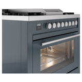 ILVE 36-Inch Professional Plus II Freestanding Natural Gas Dual Fuel Range with 6 Sealed Burner in Blue Grey (UP36FWMPBG)