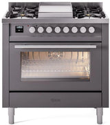 ILVE Professional Plus II 36-Inch Freestanding Natural Gas Dual Fuel Range with 6 Sealed Burner in Matte Graphite (UP36FWMPMG)