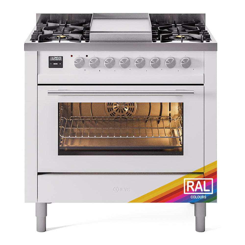 ILVE Professional Plus II 36-Inch Freestanding Natural Gas Dual Fuel Range with 6 Sealed Burner in Custom RAL (UP36FWMPRA)