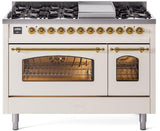 ILVE Nostalgie II 48-Inch Dual Fuel Freestanding Range in Antique White with Brass Trim (UP48FNMPAWGLP)