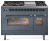 ILVE Nostalgie II 48-Inch Freestanding Natural Gas Dual Fuel Range in Blue Grey with Bronze Trim (UP48FNMPBGB)