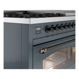 ILVE Nostalgie II 48-Inch Dual Fuel Freestanding Range in Blue Grey with Bronze Trim (UP48FNMPBGBLP)