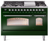 ILVE Nostalgie II 48-Inch Dual Fuel Freestanding Range in Emerald Green with Chrome Trim (UP48FNMPEGCLP)