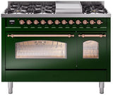 ILVE Nostalgie II 48-Inch Dual Fuel Freestanding Range in Emerald Green with Copper Trim (UP48FNMPEGPLP)
