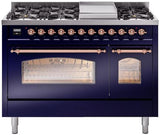 ILVE Nostalgie II 48-Inch Dual Fuel Freestanding Range in Midnight Blue with Copper Trim (UP48FNMPMBPLP)