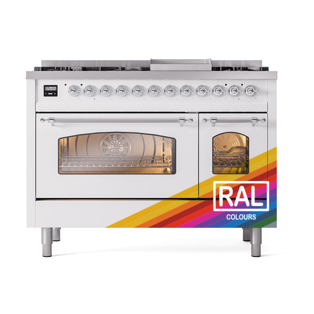ILVE Nostalgie II 48-Inch Dual Fuel Freestanding Range in Custom RAL with Chrome Trim (UP48FNMPRACLP)