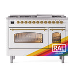 ILVE Nostalgie II 48-Inch Dual Fuel Freestanding Range in Custom RAL with Brass Trim (UP48FNMPRAGLP)