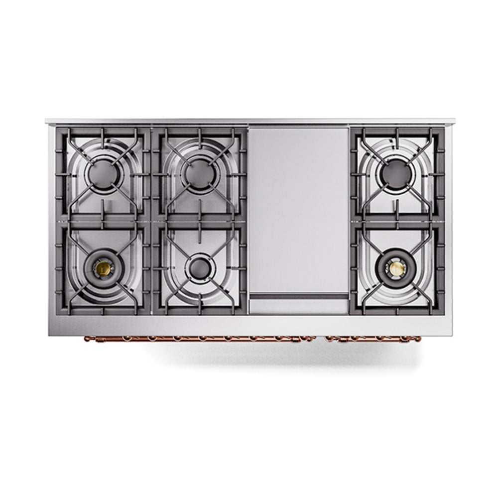 ILVE Nostalgie II 48-Inch Dual Fuel Freestanding Range in Custom RAL with Copper Trim (UP48FNMPRAPLP)