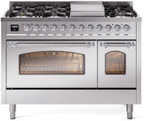 ILVE Nostalgie II 48-Inch Freestanding Natural Gas Dual Fuel Range in Stainless Steel with Chrome Trim (UP48FNMPSSC)