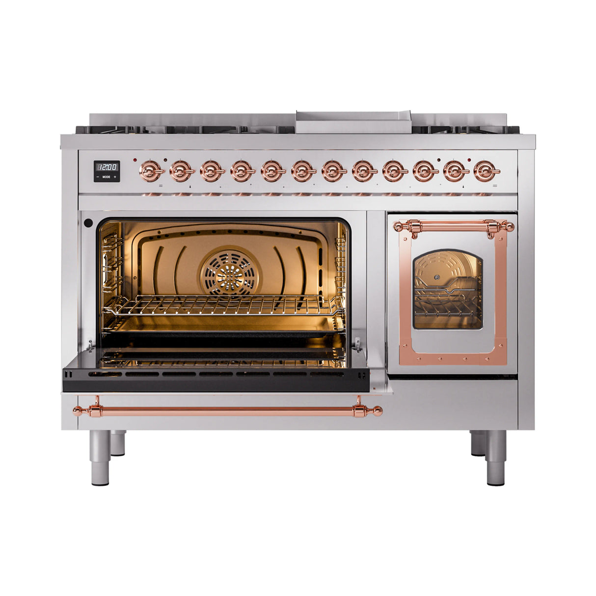 ILVE Nostalgie II Noblesse 48-Inch Dual Fuel Freestanding Range in Stainless Steel with Copper Trim (UN48FNMPSSPLP)