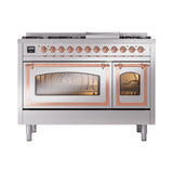 ILVE Nostalgie II Noblesse 48-Inch Dual Fuel Freestanding Range in Stainless Steel with Copper Trim (UN48FNMPSSPLP)