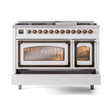 ILVE Nostalgie II Noblesse 48-Inch Freestanding Natural Gas Dual Fuel Range in White with Bronze Trim (UN48FNMPWHB)