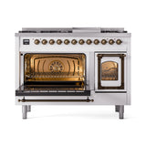 ILVE Nostalgie II Noblesse 48-Inch Freestanding Natural Gas Dual Fuel Range in White with Bronze Trim (UN48FNMPWHB)