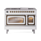 ILVE Nostalgie II Noblesse 48-Inch Freestanding Natural Gas Dual Fuel Range in White with Bronze Trim (UN48FNMPWHB)
