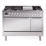ILVE 48-inch Professional Plus II Natural Gas Dual Fuel Range with 8 Burners, Griddle, and Solid Door Oven in Stainless Steel (UP48FQMPSS)