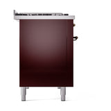 ILVE 48-Inch Nostalgie II Propane Gas Dual Fuel Range with 8 Burners, Griddle, and Solid Door Oven in Burgundy with Bronze Trim (UP48FQNMPBUBLP)