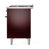 ILVE 48-Inch Nostalgie II Propane Gas Dual Fuel Range with 8 Burners, Griddle, and Solid Door Oven in Burgundy with Chrome Trim (UP48FQNMPBUCLP)