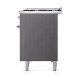 ILVE 48-Inch Nostalgie II Propane Gas Dual Fuel Range with 8 Burners, Griddle, and Solid Door Oven in Matte Graphite with Chrome Trim (UP48FQNMPMGCLP)