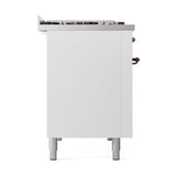 ILVE 48-Inch Nostalgie II Natural Gas Dual Fuel Range with 8 Burners, Griddle, and Solid Door Oven in White with Bronze Trim (UP48FQNMPWHB)