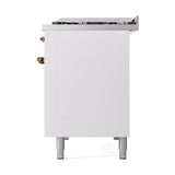 ILVE 48-Inch Nostalgie II Natural Gas Dual Fuel Range with 8 Burners, Griddle, and Solid Door Oven in White with Bronze Trim (UP48FQNMPWHB)