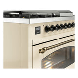 ILVE Nostalgie II 48-Inch Propane Gas Dual Fuel Range with 5 Burners, Griddle, & French Top with Triple Glass Door Oven in Antique White with Bronze Trim (UP48FSNMPAWBLP)