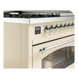 ILVE Nostalgie II 48-Inch Natural Gas Dual Fuel Range with 5 Burners, Griddle, & French Top with Triple Glass Door Oven in Antique White with Chrome Trim (UP48FSNMPAWC)