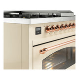 ILVE Nostalgie II 48-Inch Natural Gas Dual Fuel Range with 5 Burners, Griddle, & French Top with Triple Glass Door Oven in Antique White with Copper Trim (UP48FSNMPAWP)