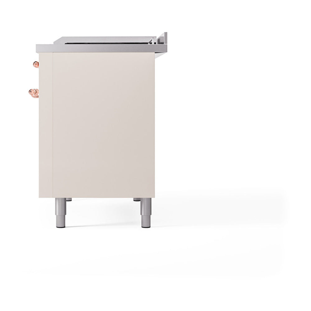 ILVE Nostalgie II 48-Inch Natural Gas Dual Fuel Range with 5 Burners, Griddle, & French Top with Triple Glass Door Oven in Antique White with Copper Trim (UP48FSNMPAWP)