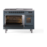 ILVE Nostalgie II 48-Inch Propane Gas Dual Fuel Range with 5 Burners, Griddle, & French Top with Triple Glass Door Oven in Blue Grey with Bronze Trim (UP48FSNMPBGBLP)