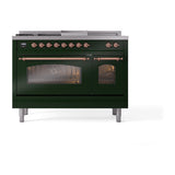 ILVE Nostalgie II 48-Inch Natural Gas Dual Fuel Range with 5 Burners, Griddle, & French Top with Triple Glass Door Oven in Emerald Green with Copper Trim (UP48FSNMPEGP)