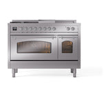 ILVE Nostalgie II 48-Inch Natural Gas Dual Fuel Range with 5 Burners, Griddle, & French Top with Triple Glass Door Oven in Stainless Steel with Chrome Trim (UP48FSNMPSSC)