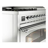 ILVE Nostalgie II 48-Inch Natural Gas Dual Fuel Range with 5 Burners, Griddle, & French Top with Triple Glass Door Oven in Stainless Steel with Chrome Trim (UP48FSNMPSSC)