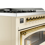 ILVE Nostalgie II Noblesse 48-Inch Propane Gas Dual Fuel Range with 5 Burners, Griddle, & French Top with Triple Glass Door Oven in Antique White with Brass Trim (UN48FSNMPAWGLP)