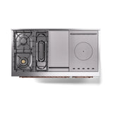 ILVE Nostalgie II Noblesse 48-Inch Natural Gas Dual Fuel Range with 5 Burners, Griddle, & French Top with Triple Glass Door Oven in Burgundy with Copper Trim (UN48FSNMPBUP)