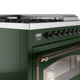 ILVE Nostalgie II Noblesse 48-Inch Natural Gas Dual Fuel Range with 5 Burners, Griddle, & French Top with Triple Glass Door Oven in Emerald Green with Bronze Trim (UN48FSNMPEGB)