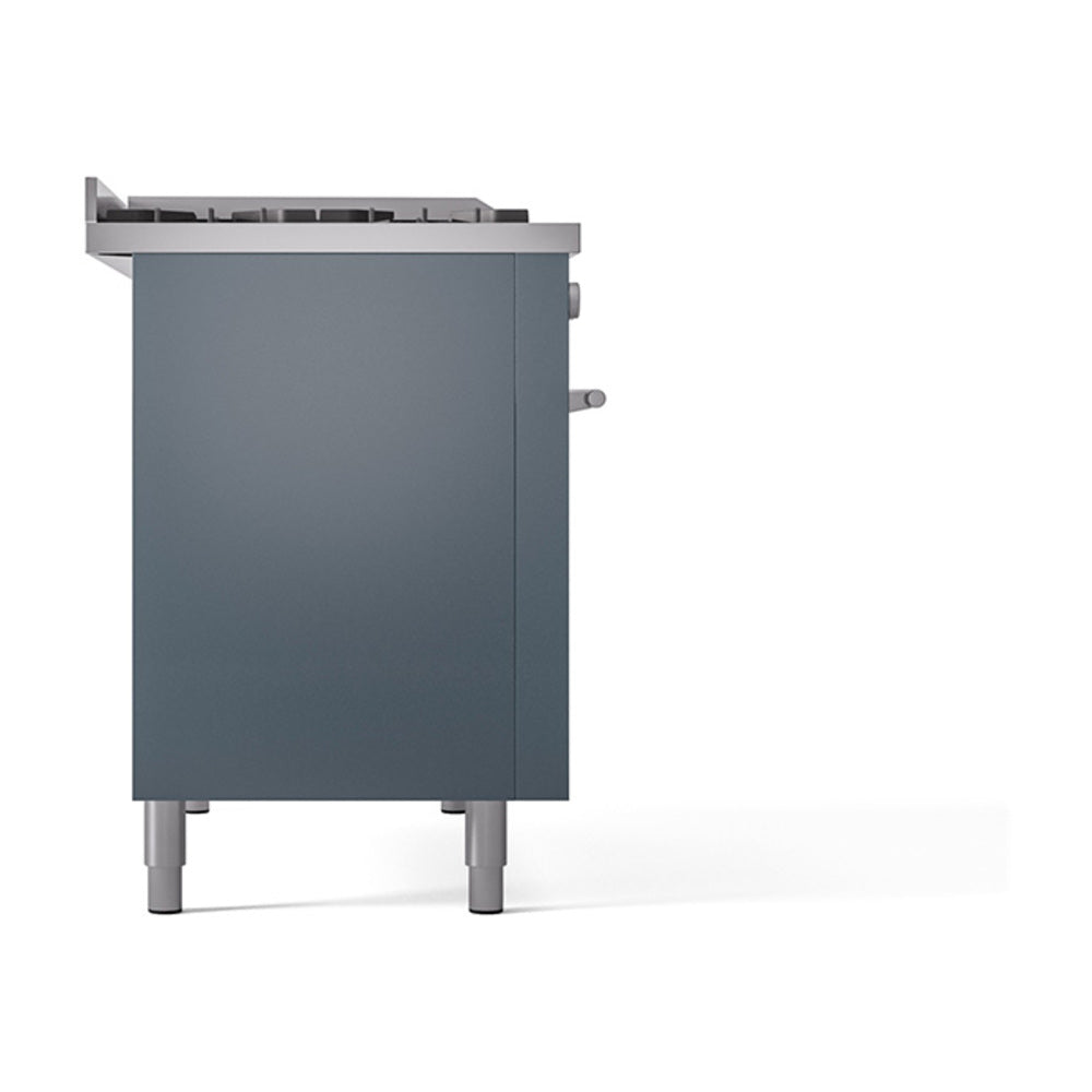 ILVE Professional Plus II 48-inch Natural Gas Dual Fuel Range with 5 Burners, Griddle, & French Top with Solid Door Oven in Blue Grey (UP48FSQMPBG)